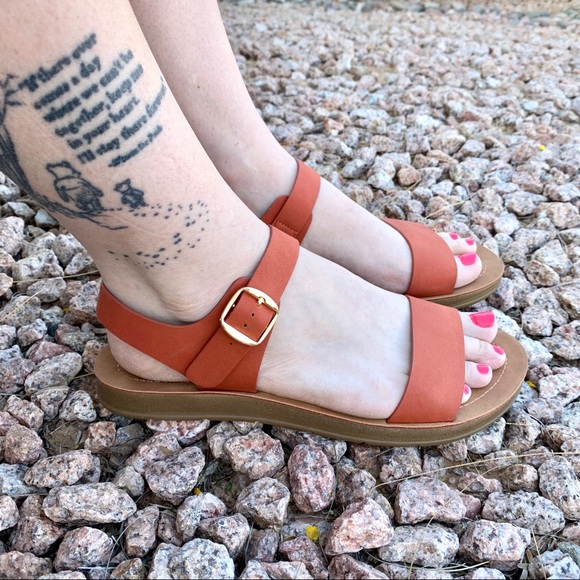 Shoes - New Orange Brown Slingback Buckle Strap Sandals